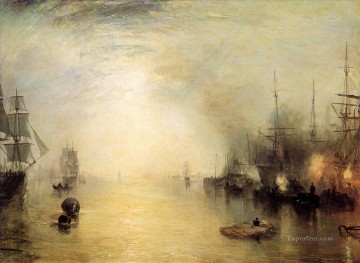 Turner Painting - Quillas levantando brasas por la noche Romantic Turner